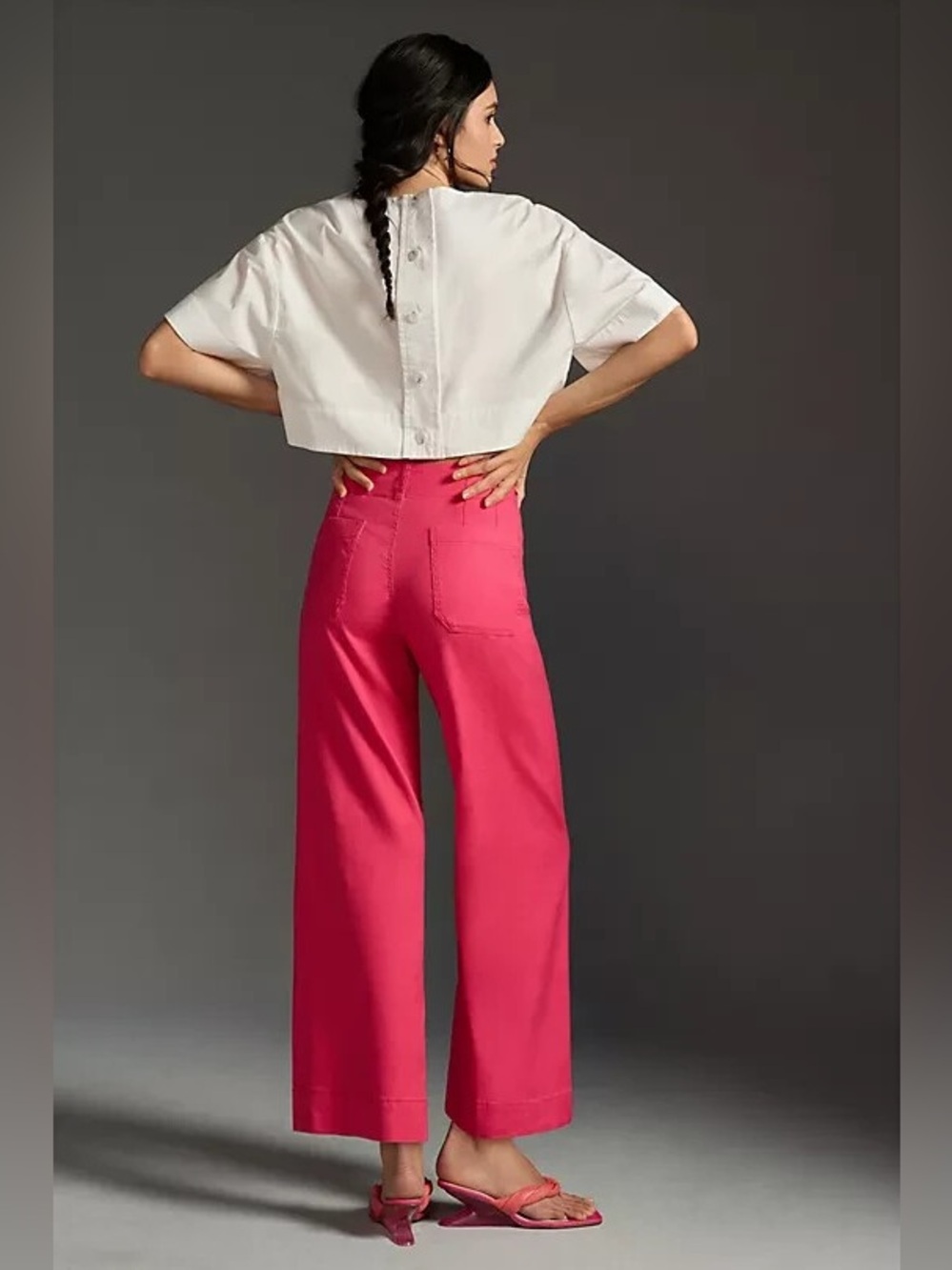 Anthropologie Colette Cropped Wide Leg Trouser by Maeve - Linen - Rose - Picture 2 of 8